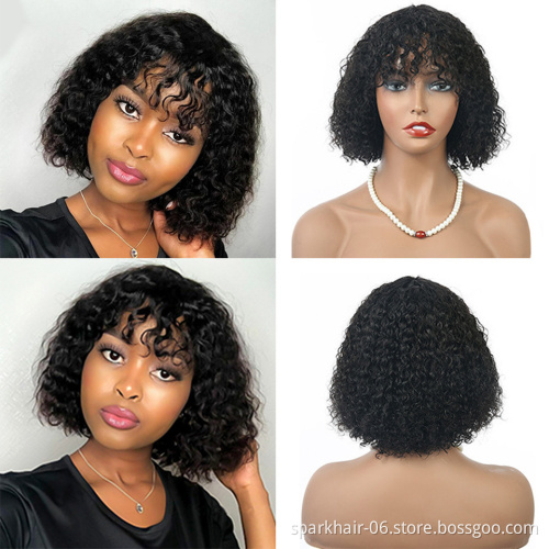Vendor Wholesale P4/27 Highlight Human Hair Straight Bob Wig With Bangs 1B Curly Bob Machine Made Wigs 613Blonde Wigs With Bang
